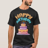 ハッピーバースデー3層お誕生日ケーキ Tシャツ (正面)