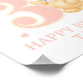 ハッピーバースデー3歳ガールピンクバルーンカスタムー ポスター (角)