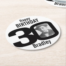 ハッピーバースデー30の名前および写真のペーパーコースター