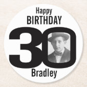 ハッピーバースデー30の名前および写真のペーパーコースター ラウンドペーパーコースター (正面)