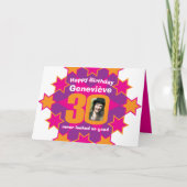 ハッピーバースデー30ピンクスター名前をカスタムする写真 カード (正面)