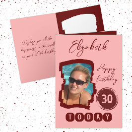 ハッピーバースデー30今日の追加フォトバーガンディ カード