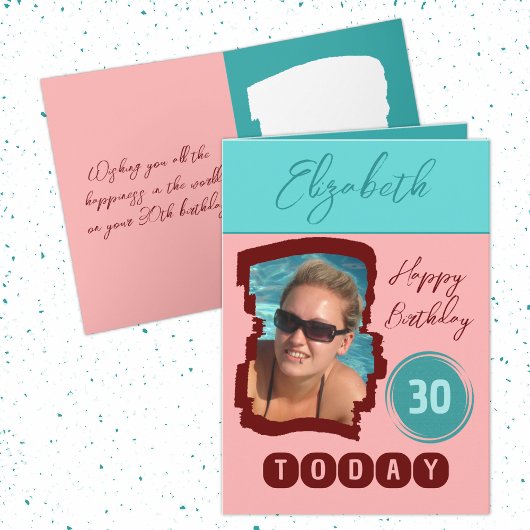ハッピーバースデー30今日フォトブルゴーニュミントを追加 カード
