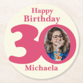 ハッピーバースデー30名とフォト紙コースター ラウンドペーパーコースター (正面)