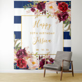 ハッピーバースデー30歳の背景、ネイビーブルー/白/赤 タペストリー (インサイチュ)