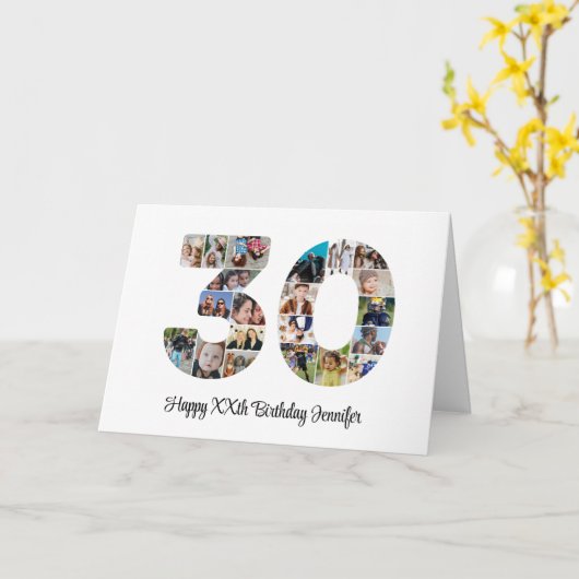 ハッピーバースデー30歳の誕生日30カスタムフォトコラージュ カード (黄色い花)