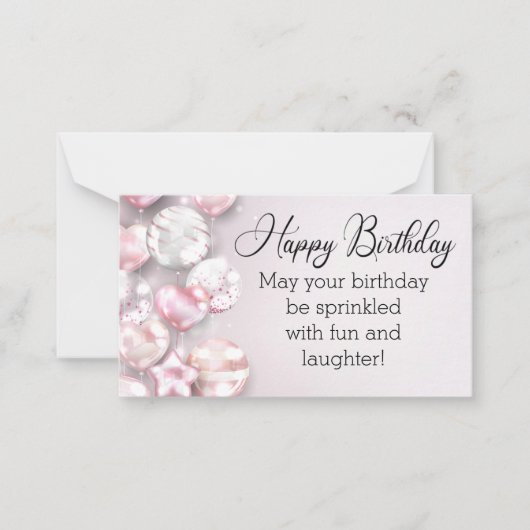 ハッピーバースデー3dカラフルバルーンスタイリッシュピンク ノートカード (正面)