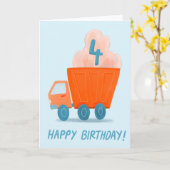 ハッピーバースデー4年の古いトラックカード カード (黄色い花)