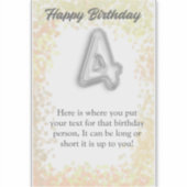 ハッピーバースデー4歳ステッカー シール (正面)