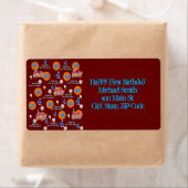 ハッピーバースデー4歳 住所ラベル ダークレッド ラベル (インサイチュ)