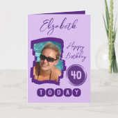 ハッピーバースデー40今日フォトパープルを追加 カード (正面)