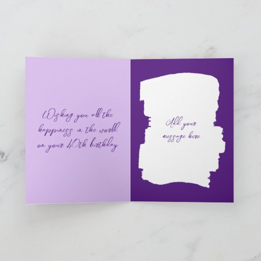 ハッピーバースデー40今日フォトパープルを追加 カード (内部)