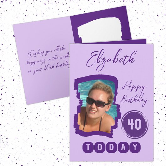 ハッピーバースデー40今日フォトパープルを追加 カード