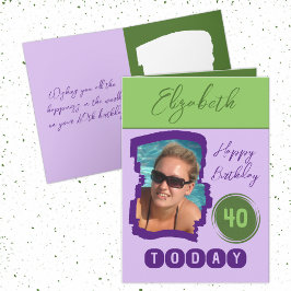 ハッピーバースデー40今日フォトパープルグリーンを追加 カード