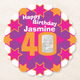 ハッピーバースデー40位名・フォト紙コースター ペーパーコースター