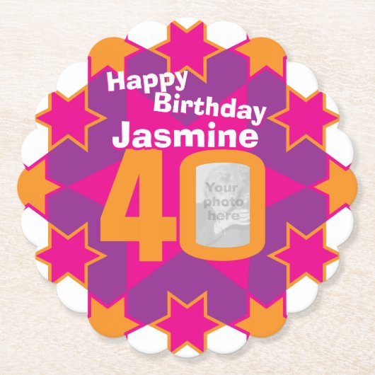 ハッピーバースデー40位名・フォト紙コースター ペーパーコースター (正面)