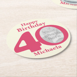 ハッピーバースデー40名とフォト紙コースター ラウンドペーパーコースター