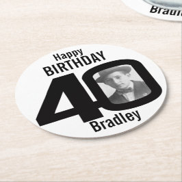 ハッピーバースデー40名とフォト紙コースター ラウンドペーパーコースター