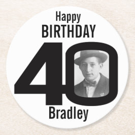 ハッピーバースデー40名とフォト紙コースター ラウンドペーパーコースター