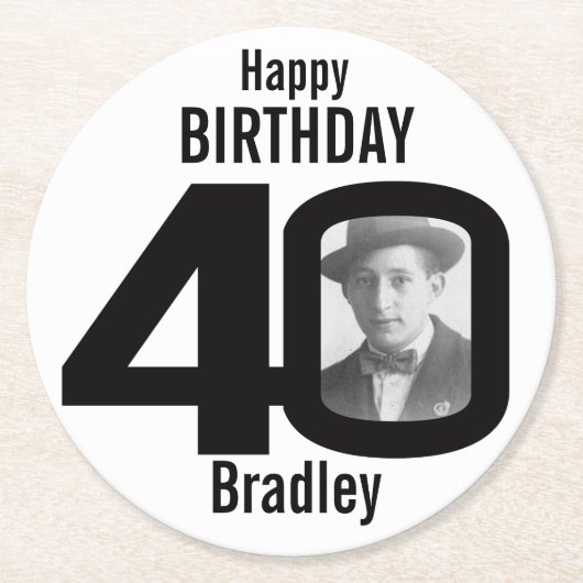 ハッピーバースデー40名とフォト紙コースター ラウンドペーパーコースター (正面)