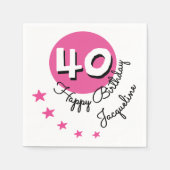ハッピーバースデー40thピンク名前をカスタムする スタンダードカクテルナプキン (正面)