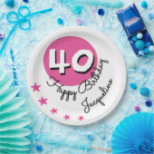 ハッピーバースデー40thピンク名前をカスタムする ペーパープレート (パーティー)