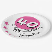 ハッピーバースデー40thピンク名前をカスタムする ペーパープレート (アングル)