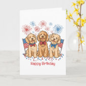 ハッピーバースデー4th of 7月goldendoodle Dogs カード (黄色い花)