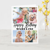 ハッピーバースデー5フォトコラージミニマルエレガントリスト カード (黄色い花)
