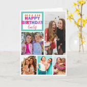 ハッピーバースデー5フォトコラージュの友情ガーリー関係 カード (黄色い花)