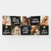 ハッピーバースデー5フォトブラック金ゴールド 横断幕 (横)