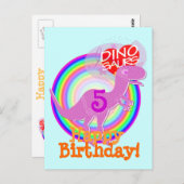 ハッピーバースデー5年パープルTレックスディノポストカード ポストカード (正面/裏面)