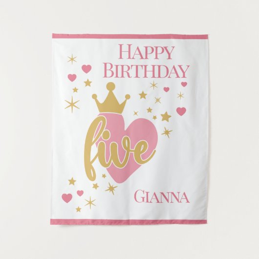 ハッピーバースデー5歳 誕生日プレート タペストリー (正面)