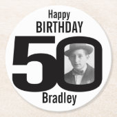 ハッピーバースデー50の名前および写真のペーパーコースター ラウンドペーパーコースター (正面)