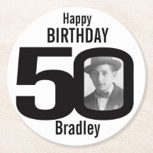 ハッピーバースデー50の名前および写真のペーパーコースター