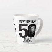 ハッピーバースデー50の名前と2枚の写真 カフェラテマグ (右アングル)