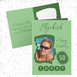 ハッピーバースデー50今日フォトグリーンを追加 カード