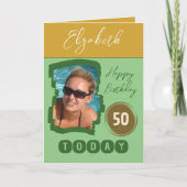 ハッピーバースデー50今日フォトグリーン金ゴールドを追加 カード (正面)