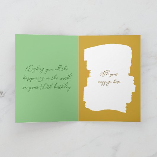ハッピーバースデー50今日フォトグリーン金ゴールドを追加 カード (内部)