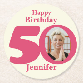 ハッピーバースデー50名とフォト紙コースター ラウンドペーパーコースター
