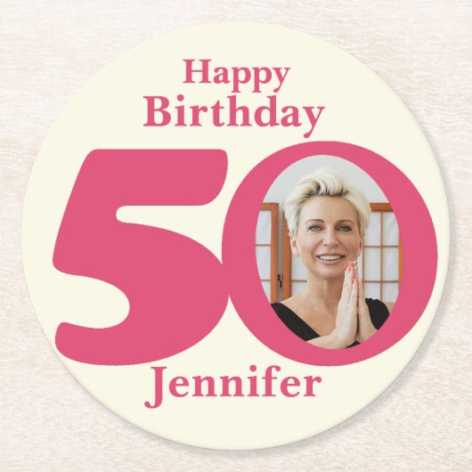 ハッピーバースデー50名とフォト紙コースター ラウンドペーパーコースター (正面)