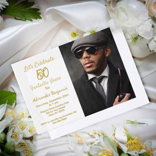 ハッピーバースデー50年写真五十パーティー ベラム紙招待状