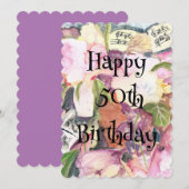 ハッピーバースデー50歳 水彩花音楽 招待状 (正面/裏面)