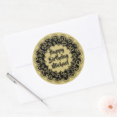 ハッピーバースデー50番目のクール数値パターン金ゴールド/黒 ラウンドシール (封筒)