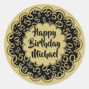 ハッピーバースデー50番目のクール数値パターン金ゴールド/黒 ラウンドシール