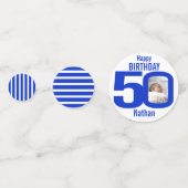 ハッピーバースデー50番目写真青ホワイト コンフェッティ (裏面)