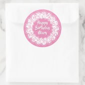 ハッピーバースデー50番目模様ピンクと白 ラウンドシール (バッグ)