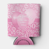 ハッピーバースデー50番目模様ピンク/白50 缶クーラー (正面)