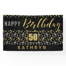 ハッピーバースデー50 (名前が黒および金ゴールド)