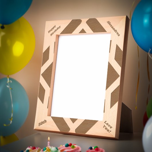 ハッピーバースデー50thモダン木製写真 レーザー彫刻フレーム